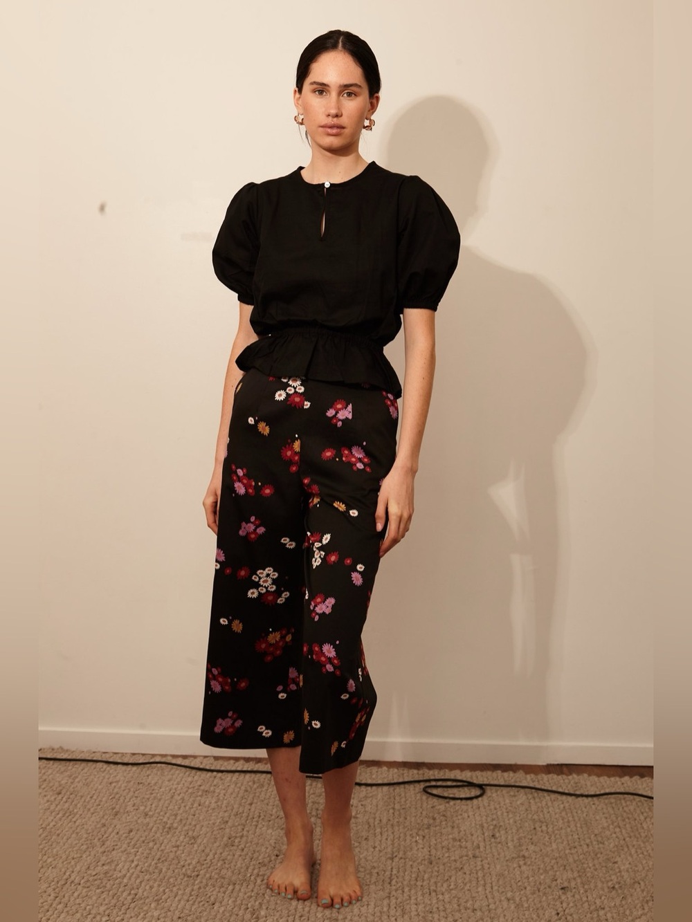 Large Arc & Bow Equal Cropped Trouser Floral Pattern